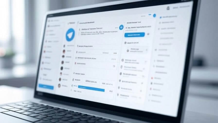 Telegram Desktop mở trên laptop trong không gian làm việc chuyên nghiệp